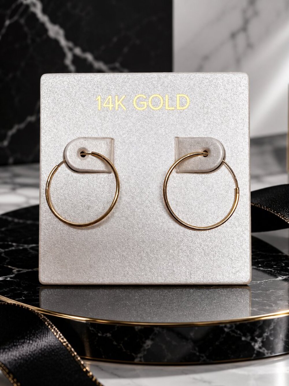14K Yellow Gold Thin Hoop Earrings Lightweight Classic Round Hoops Fine Jewelry